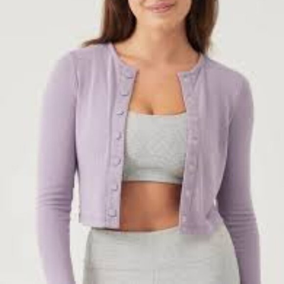 Outdoor Voices Cozy Ribbed Cropped Long Sleeve Cardigan Size XS in Earl Grey NWT - Picture 1 of 8